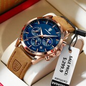 POEDAGAR Ceas de mână de lux pentru bărbați, sport, din piele, pentru bărbați, cu quartz, cu calendar luminos, cronograf, ceasuri pentru bărbați, ceas pentru bărbați