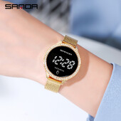 Часовник Дамски ръчни часовници LCD сензорен часовник Дамски часовници Crystal Diamond Часовник от неръждаема стомана Montre Femme