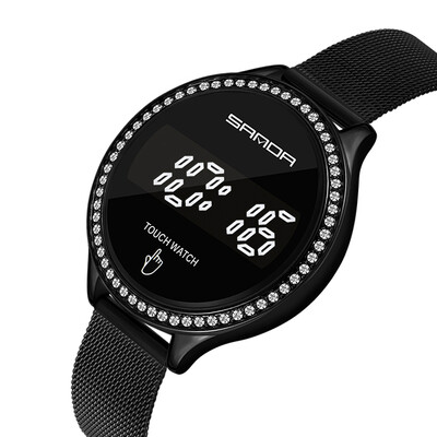 Часовник Дамски ръчни часовници LCD сензорен часовник Дамски часовници Crystal Diamond Часовник от неръждаема стомана Montre Femme