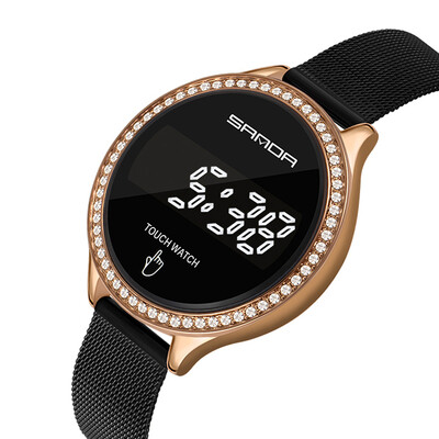 Часовник Дамски ръчни часовници LCD сензорен часовник Дамски часовници Crystal Diamond Часовник от неръждаема стомана Montre Femme