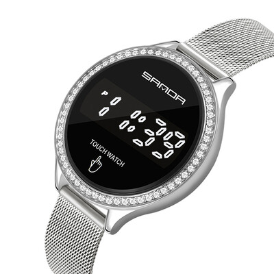 Часовник Дамски ръчни часовници LCD сензорен часовник Дамски часовници Crystal Diamond Часовник от неръждаема стомана Montre Femme