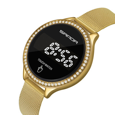 Часовник Дамски ръчни часовници LCD сензорен часовник Дамски часовници Crystal Diamond Часовник от неръждаема стомана Montre Femme