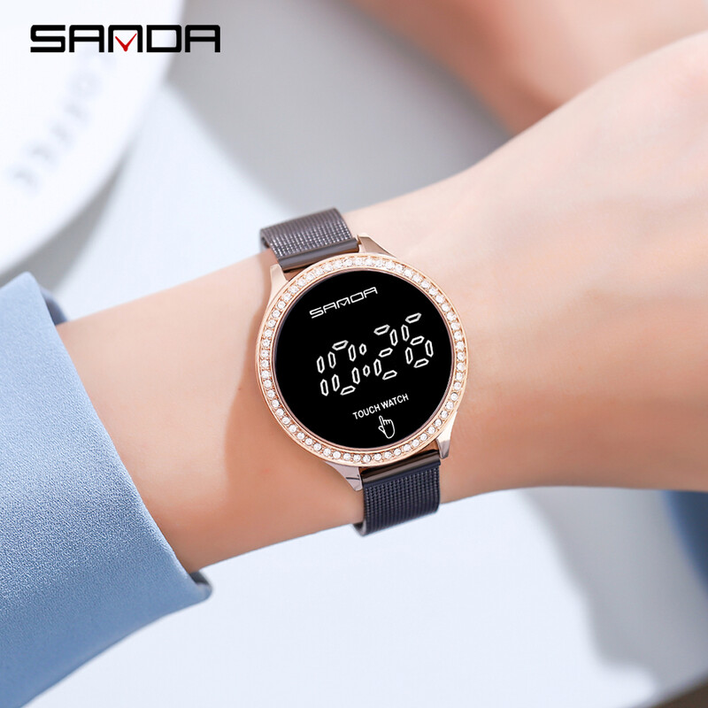 Часовник Дамски ръчни часовници LCD сензорен часовник Дамски часовници Crystal Diamond Часовник от неръждаема стомана Montre Femme
