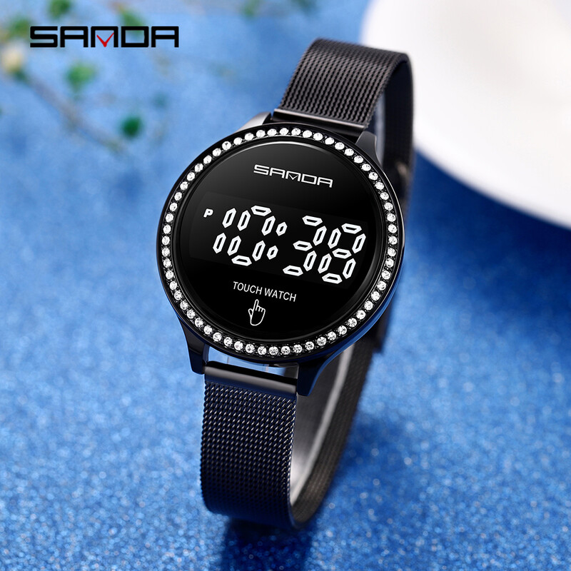 Часовник Дамски ръчни часовници LCD сензорен часовник Дамски часовници Crystal Diamond Часовник от неръждаема стомана Montre Femme