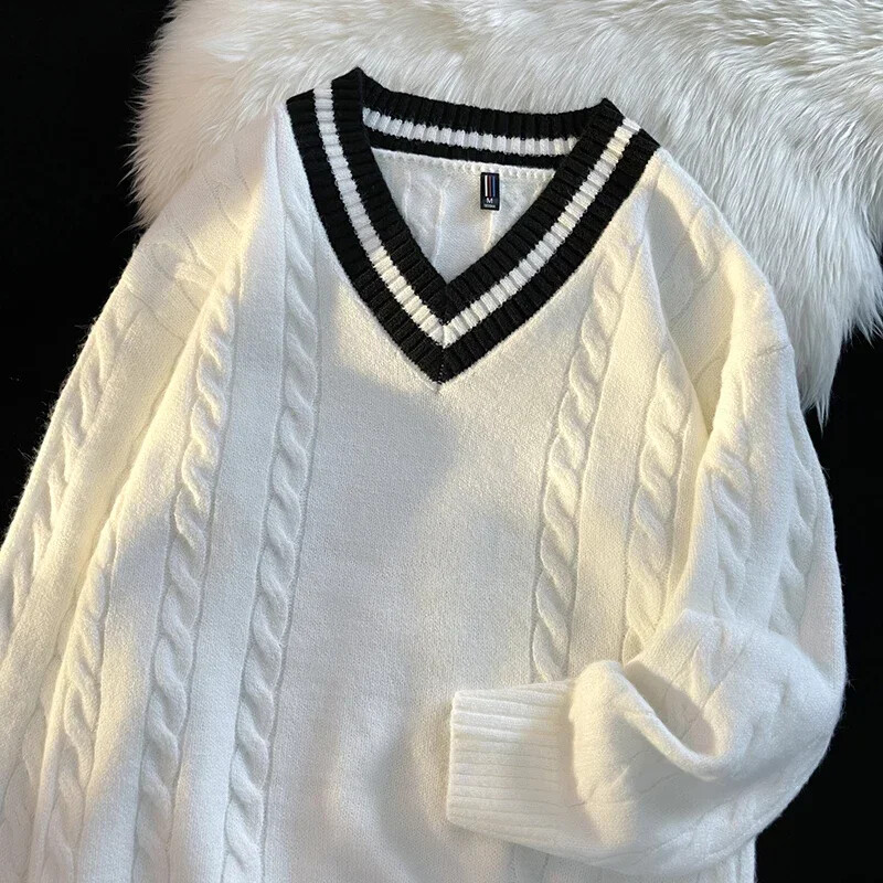 Vīriešu džemperis ar garām piedurknēm, rudens ziemas modes zīmols Pāris Lielizmēra Pulovera imitācija Alpaka Kokvilnas Materiāls Ērts
