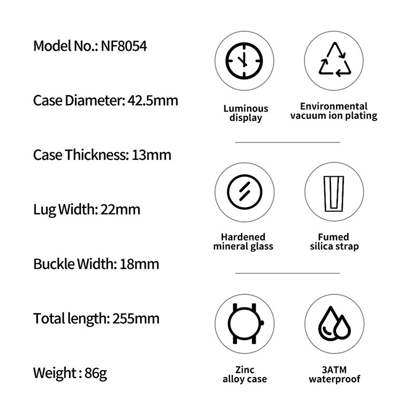 NAVIFORCE Ceas de lux pentru bărbați, sport, rezistent la apă, cuarț, curea din silicon, cronograf, ceasuri de mână luminoase, Relogio Masculino