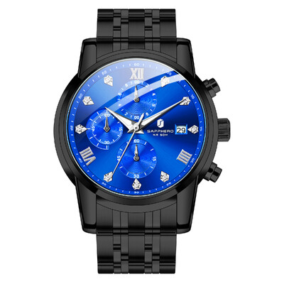 SAPPHERO Ceas pentru bărbați de top Ceas de lux Cadran cu diamante Ceas pentru bărbați din oțel inoxidabil Ceas de cadou pentru bărbați cu sincronizare de precizie