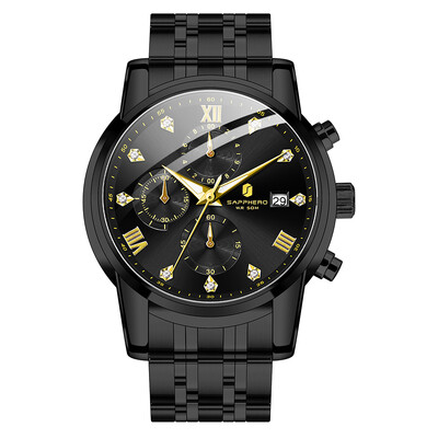 SAPPHERO Ceas pentru bărbați de top Ceas de lux Cadran cu diamante Ceas pentru bărbați din oțel inoxidabil Ceas de cadou pentru bărbați cu sincronizare de precizie