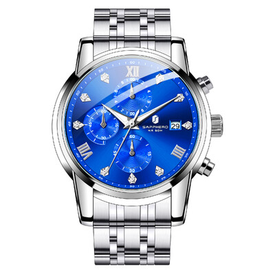 SAPPHERO Ceas pentru bărbați de top Ceas de lux Cadran cu diamante Ceas pentru bărbați din oțel inoxidabil Ceas de cadou pentru bărbați cu sincronizare de precizie