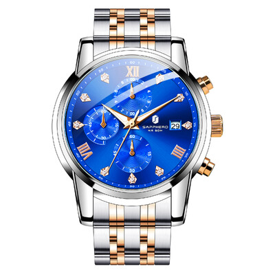SAPPHERO Ceas pentru bărbați de top Ceas de lux Cadran cu diamante Ceas pentru bărbați din oțel inoxidabil Ceas de cadou pentru bărbați cu sincronizare de precizie