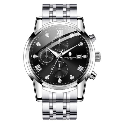 SAPPHERO Ceas pentru bărbați de top Ceas de lux Cadran cu diamante Ceas pentru bărbați din oțel inoxidabil Ceas de cadou pentru bărbați cu sincronizare de precizie