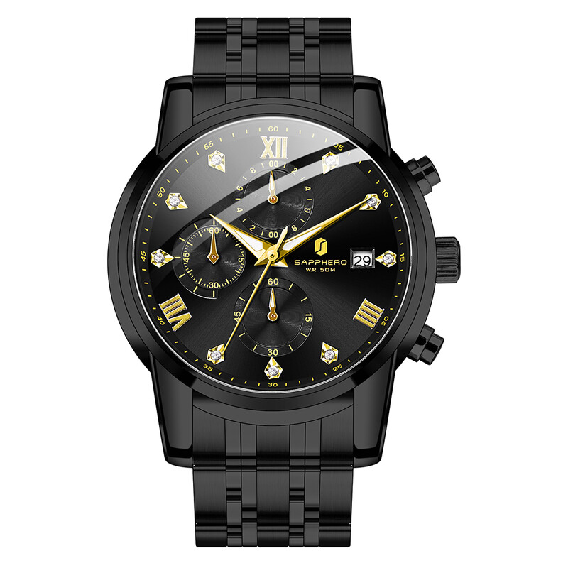 SAPPHERO Ceas pentru bărbați de top Ceas de lux Cadran cu diamante Ceas pentru bărbați din oțel inoxidabil Ceas de cadou pentru bărbați cu sincronizare de precizie