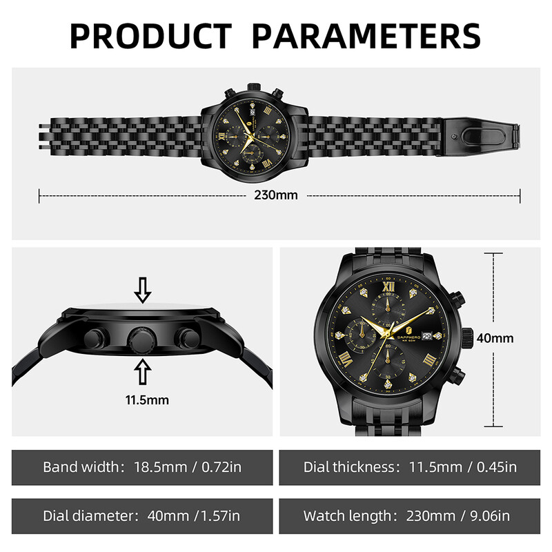 SAPPHERO Ceas pentru bărbați de top Ceas de lux Cadran cu diamante Ceas pentru bărbați din oțel inoxidabil Ceas de cadou pentru bărbați cu sincronizare de precizie