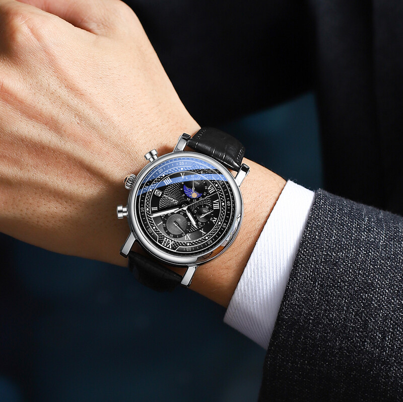 Ceasuri de lux Curea de piele pentru bărbați Ceas de bărbați luminos, impermeabil, multifuncțional, calendar, cuarț, ocazional