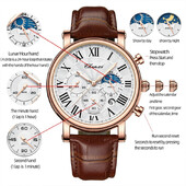 CHENXI 973 Multifuncțional Business Moon Phase Data Impermeabil Roma Analogic Importat Ceas de mână Bărbați Cadran Cuarț Ceasuri din piele