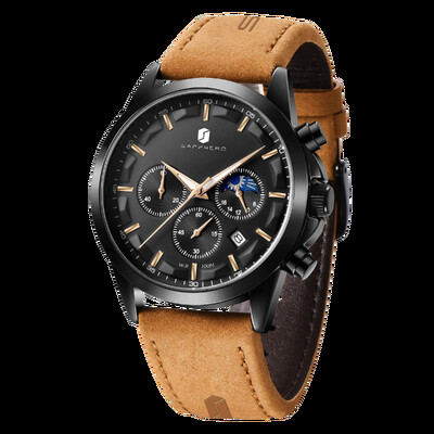 SAPPHERO vīriešu luksusa pulkstenis Elegants datums, ūdensizturīgs, gaišs melns pulkstenis vīriešiem Kvarca nerūsējošā tērauda modes vīriešu pulkstenis