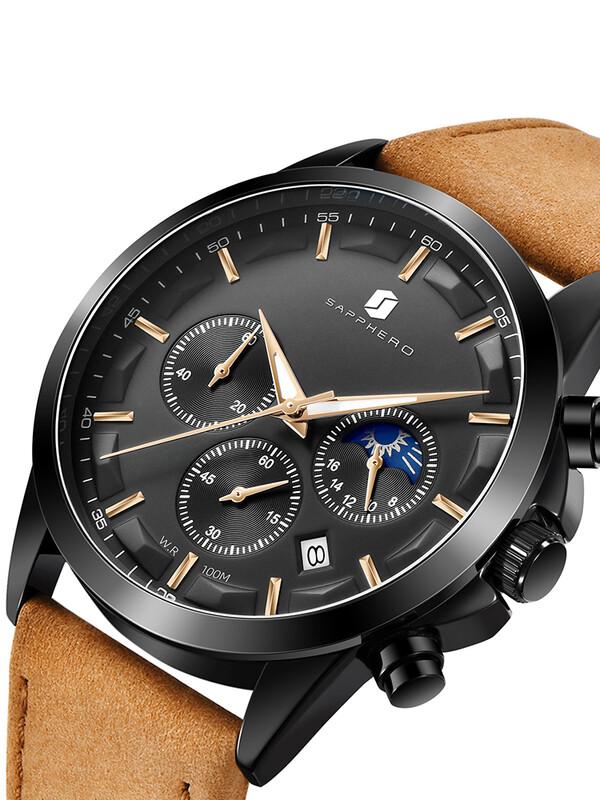 SAPPHERO vīriešu luksusa pulkstenis Elegants datums, ūdensizturīgs, gaišs melns pulkstenis vīriešiem Kvarca nerūsējošā tērauda modes vīriešu pulkstenis