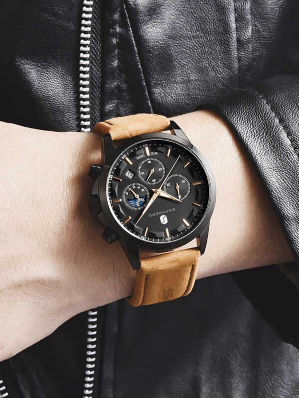 SAPPHERO vīriešu luksusa pulkstenis Elegants datums, ūdensizturīgs, gaišs melns pulkstenis vīriešiem Kvarca nerūsējošā tērauda modes vīriešu pulkstenis