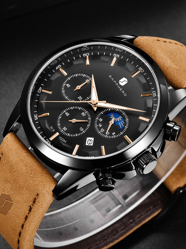 SAPPHERO vīriešu luksusa pulkstenis Elegants datums, ūdensizturīgs, gaišs melns pulkstenis vīriešiem Kvarca nerūsējošā tērauda modes vīriešu pulkstenis