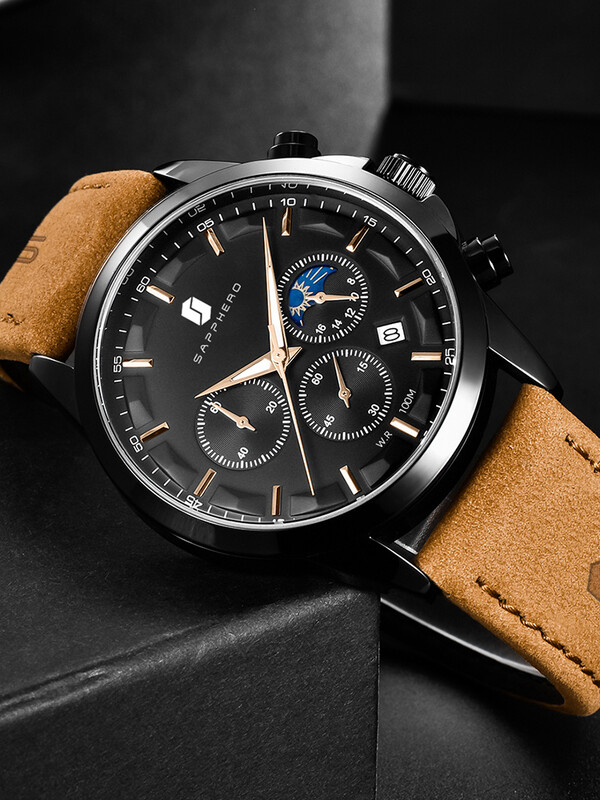 SAPPHERO vīriešu luksusa pulkstenis Elegants datums, ūdensizturīgs, gaišs melns pulkstenis vīriešiem Kvarca nerūsējošā tērauda modes vīriešu pulkstenis