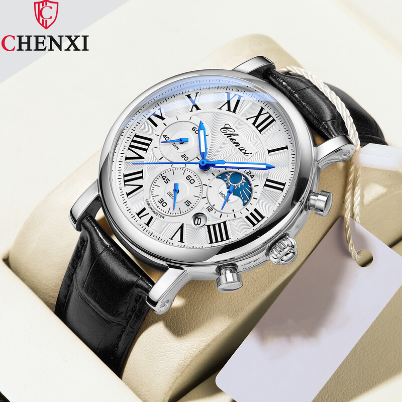 Pulksteņi vīriešiem Luksusa zīmols Ūdensizturīgs Ādas Vīriešu Kvarca Sporta Pulkstenis Modes Gaismas Kalendārs Hronogrāfs Rokas pulksteņi Pulkstenis