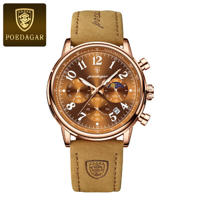 POEDAGAR Ceas de sport militar de lux pentru bărbați, impermeabil, luminos, cronograf, dată, ceasuri pentru bărbați, cuarț, nailon, piele, ceas pentru bărbați