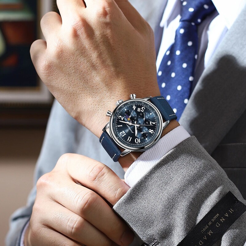 POEDAGAR Ceas de sport militar de lux pentru bărbați, impermeabil, luminos, cronograf, dată, ceasuri pentru bărbați, cuarț, nailon, piele, ceas pentru bărbați