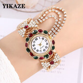 YIKAZE Ceasuri de lux pentru dama, bratara din aur, ceas cu quartz, curea din aliaj cu diamante, bratara pentru dama, rochie, ceas de mana ceas