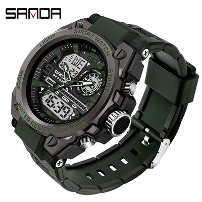 SANDA Ceas militar cu quartz Ceasuri sportive pentru bărbați cu ecran dublu Ceasuri militare digitale cu LED G Style Relogio Masculino