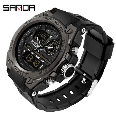 SANDA Ceas militar cu quartz Ceasuri sportive pentru bărbați cu ecran dublu Ceasuri militare digitale cu LED G Style Relogio Masculino