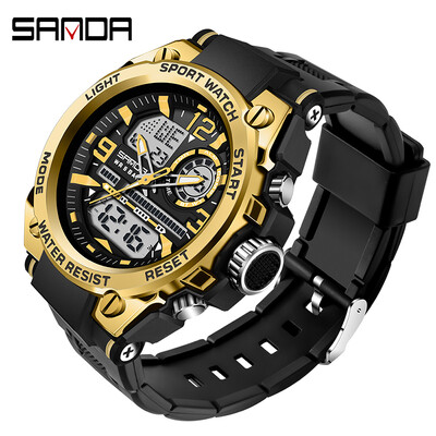 SANDA Ceas militar cu quartz Ceasuri sportive pentru bărbați cu ecran dublu Ceasuri militare digitale cu LED G Style Relogio Masculino
