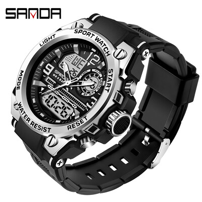 SANDA Ceas militar cu quartz Ceasuri sportive pentru bărbați cu ecran dublu Ceasuri militare digitale cu LED G Style Relogio Masculino