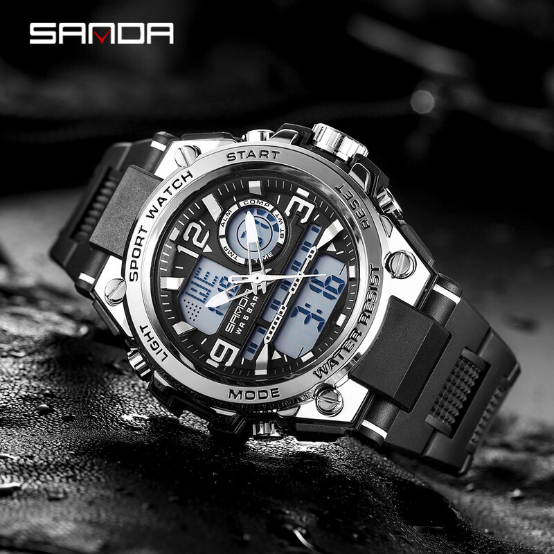 SANDA Ceas militar cu quartz Ceasuri sportive pentru bărbați cu ecran dublu Ceasuri militare digitale cu LED G Style Relogio Masculino