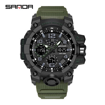 SANDA Fashion vīriešu daudzfunkcionāls elektriskais pulkstenis āra gaismas modinātājs Triecienizturīgs ūdensizturīgs pulkstenis Fashion Trend 6021