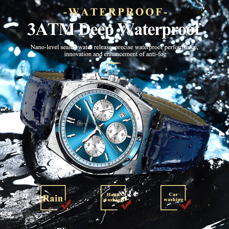 POEDAGAR Ceas de lux pentru bărbați din piele, sport, militar, ceas pentru bărbați, impermeabil, luminos, cronograf, dată, cuarț, ceasuri pentru bărbați