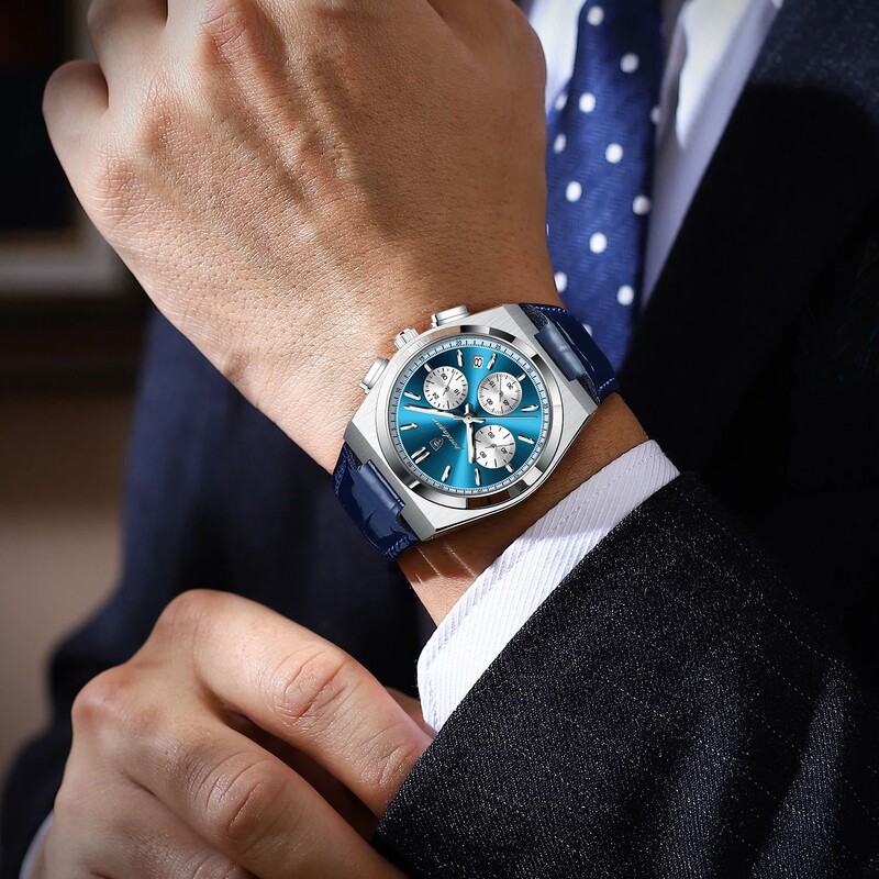 POEDAGAR Ceas de lux pentru bărbați din piele, sport, militar, ceas pentru bărbați, impermeabil, luminos, cronograf, dată, cuarț, ceasuri pentru bărbați