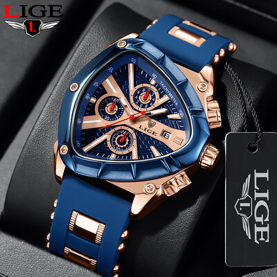 LIGE Fashion Mens Watch Triangle Chronograph Военен ръчен часовник Sport Army Mens Watches Луксозен водоустойчив кварцов часовник Man Reloj