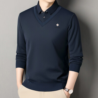 Meeste fliisvoodriga kampsun, polo krae, pullover Topid Mood Ärilised Pulloverid Korea Slim Fit Paksud talveriided