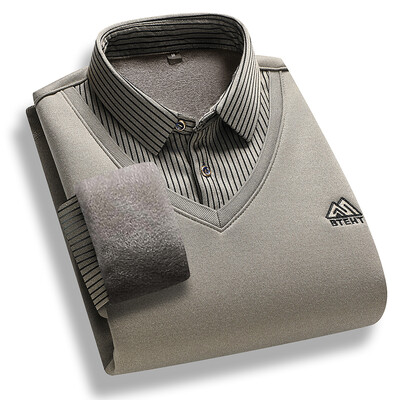 Vīriešu džemperis ar vilnas oderi Polo apkakles džemperi, topi Modes Bizness Causal Puloveri Korejas Slim Fit Biezas ziemas drēbes