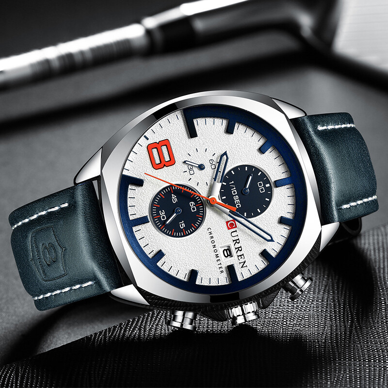 CURREN Ceas de sport militar pentru bărbați de marcă de top pentru bărbați din piele, cu cronograf, ceas de mână cu quartz, calendar, ceas pentru bărbați, ceas masculin
