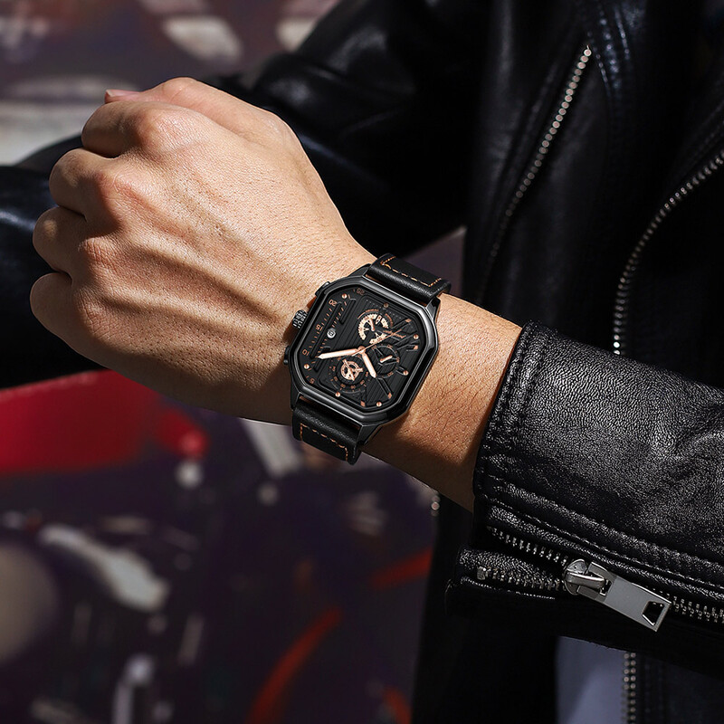 POEDAGAR Ceas de cuarț pentru bărbați, ocazional, de lux, cu cronograf, cu dată, ceasuri pentru bărbați din piele luminoasă, impermeabilă, sport militar, ceas pentru bărbați