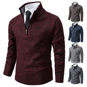 Ar rāvējslēdzēju ar vilnas oderi silta trikotāžas ikdienas džempera jaka vīriešiem rudens ziemas pulovera pamatslāņa augšdaļa puse polo/bruņurupuča kakla puse