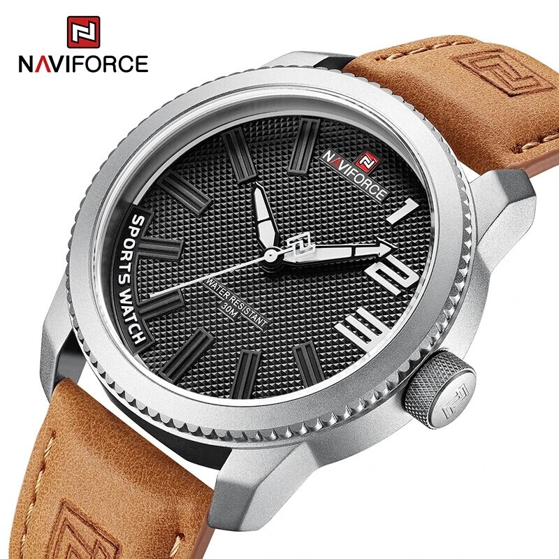 NAVIFORCE Ceas de mână popular pentru bărbați, sport militar, rezistent la șocuri, din piele, impermeabilă, la modă pentru bărbați, ocazional, ceas masculin
