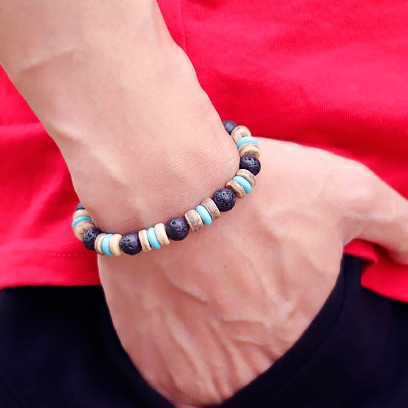 Vintage koka pērlīšu rokassprādze vīriešiem dabīgā lavas obsidiāna akmens braslet joga meditācija lūgšanu rotaslietas tīģera acs rokassprādze Homme