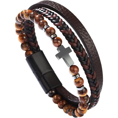 Brățară încrucișată pentru bărbați, brățară țesătă cu mai multe șuvițe, brățară manșetă sau cadou de zi de naștere pentru el