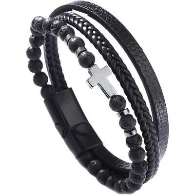 Brățară încrucișată pentru bărbați, brățară țesătă cu mai multe șuvițe, brățară manșetă sau cadou de zi de naștere pentru el