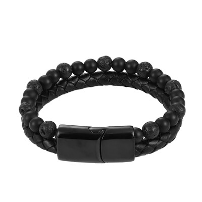 Brățară bărbați cu farmec frânghie din oțel inoxidabil piatră naturală magnetică din piele brățară cu margele din piatră vulcanică brățări cadou cu lanț