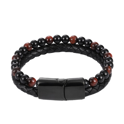Brățară bărbați cu farmec frânghie din oțel inoxidabil piatră naturală magnetică din piele brățară cu margele din piatră vulcanică brățări cadou cu lanț