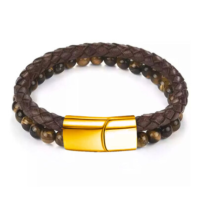 Brățară bărbați cu farmec frânghie din oțel inoxidabil piatră naturală magnetică din piele brățară cu margele din piatră vulcanică brățări cadou cu lanț