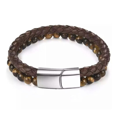 Brățară bărbați cu farmec frânghie din oțel inoxidabil piatră naturală magnetică din piele brățară cu margele din piatră vulcanică brățări cadou cu lanț